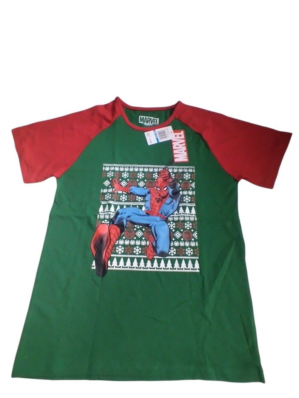 Marvel Spider-Man Green & Red Graphic Holiday Christmas Shirt 10/12 New